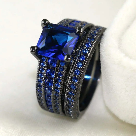 Luckacco Fashion Couple Rings Romantic White Rhinestones CZ Women Rings Set Simpe Men's Stainless Steel Rings For Couple Wedding Jewelry