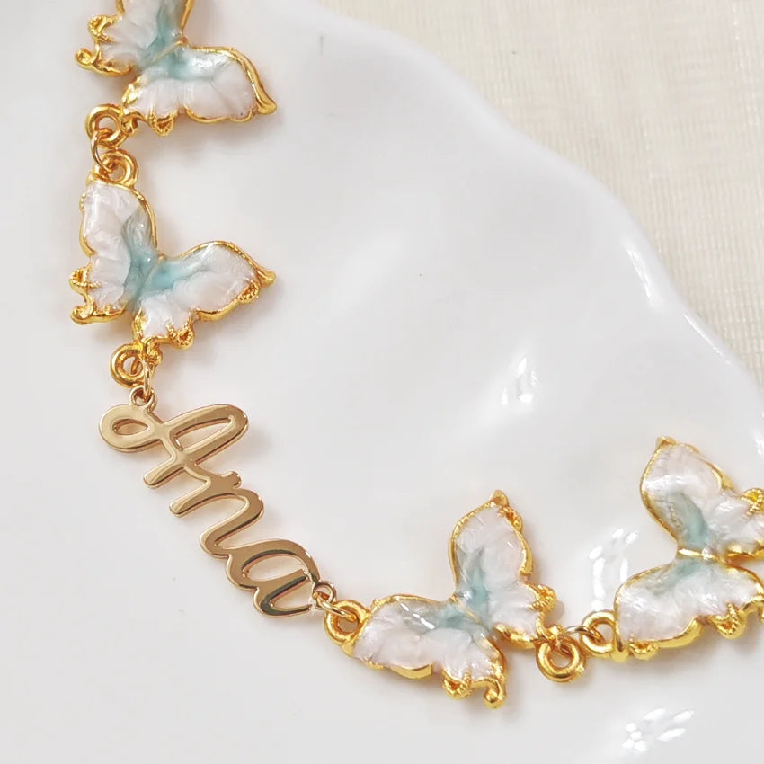 luckacco customized bracelet gold butterfly bracelet customized name women's jewelry gift valentine's day gift