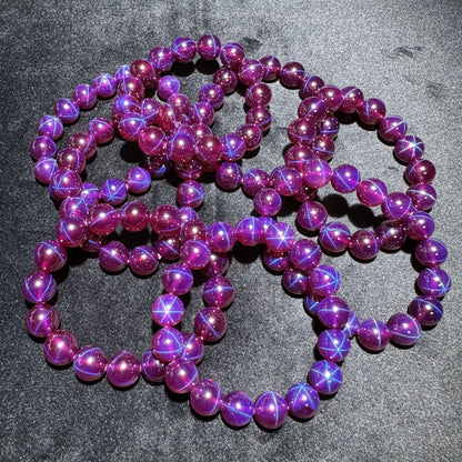 Luckacco 6mm-14mm Violet Rose Six-Petal Star Bracelet - Star Ruby and Sapphire - Fashionable Purple