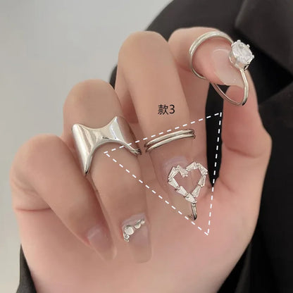 Luckacco Fashion Women's Crystal Nail Cover Ring Luxury Zircon Manicure Fingertips Joint Fake Nail Rings For Women Party Jewelry Gifts