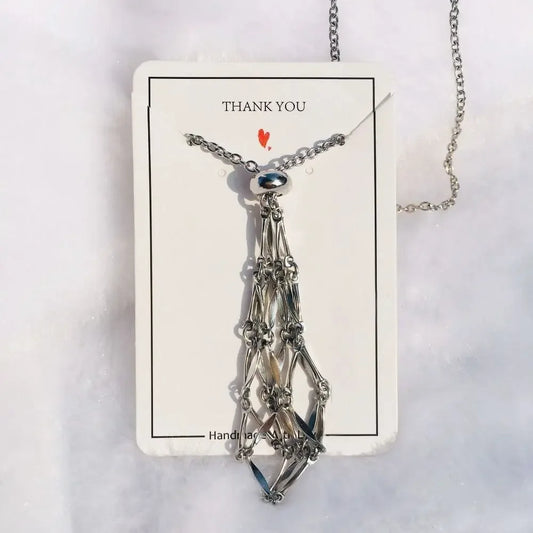 Luckacco Stainless Steel Crystal Holder Cage Necklace Silver Color Interchangeable Stone Holder Necklace Necklace Accessories Gold Color
