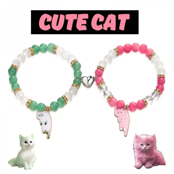 luckacco handmade 2pcs couples cute cat bracelet unique stylish hand rope for women men beaded woven bracelet wrist jewelry gifts