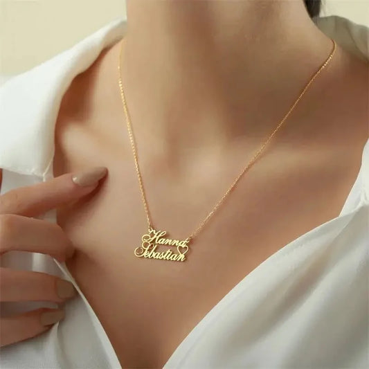 Luckacco Customized Couple Double Name Love Necklace Personalized Double Name Pendant Stainless Steel Jewelry Valentine's Day Gifts