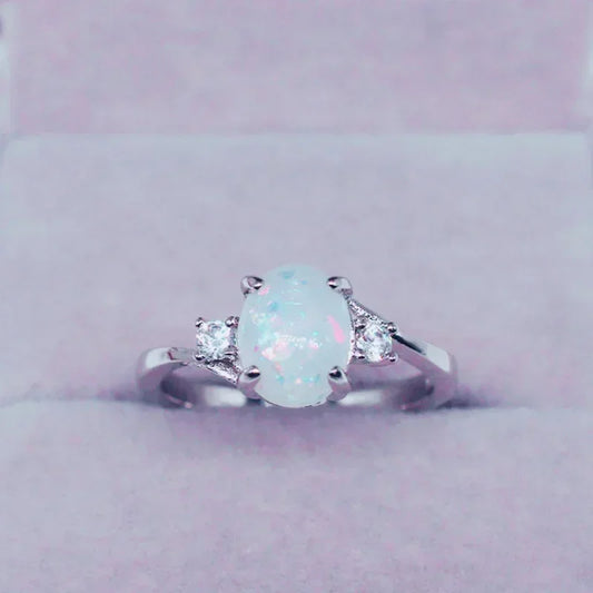 Luckacco Rings for Women Fashion High-End Jewelry Stainless Steel Copper Opal Embed Dove Egg Shape Couple Lovers Rings for Women Wedding