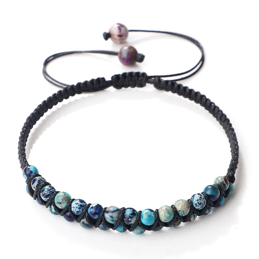 Luckacco Vintage 4mm Natural Stone Beads Bracelets & Bangles For Women Men Handmade Adjustable Braided Rope Chains Meditation Jewelry