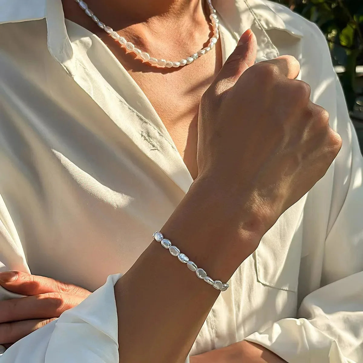 luckacco simple baroque imitation pearl bracelet acrylic beaded women's bracelet fashion jewelry trend accessories bracelet for men women