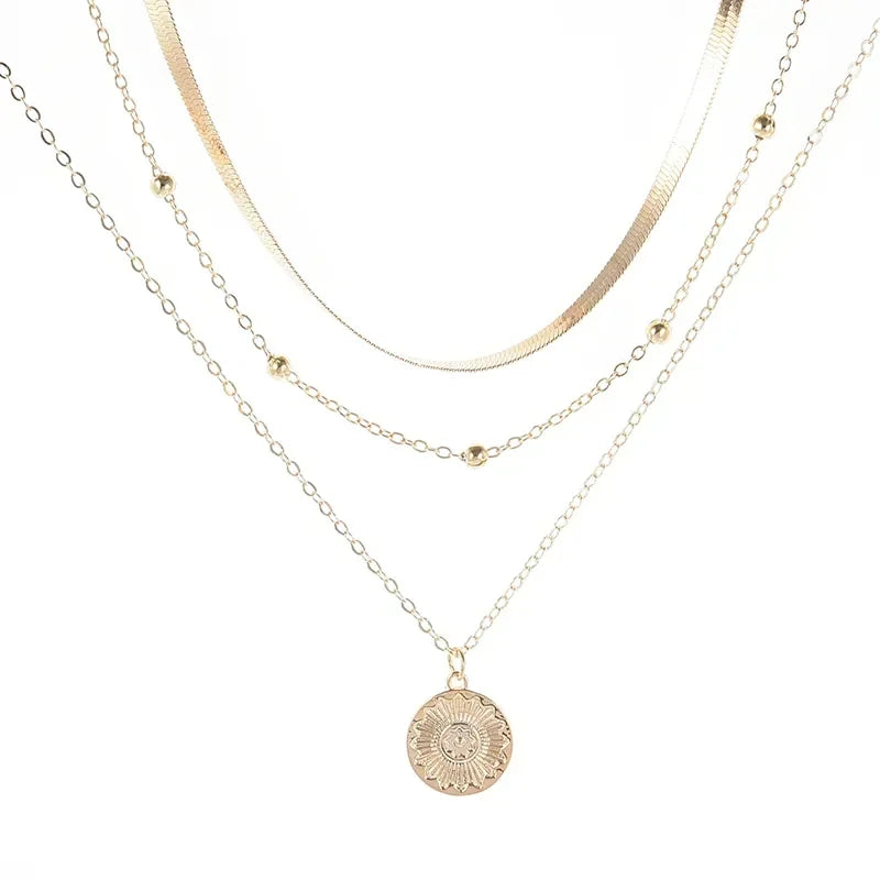 luckacco women girls silver color simple three layer necklace shiny long bar pendant women wedding gifts exquisite accessories