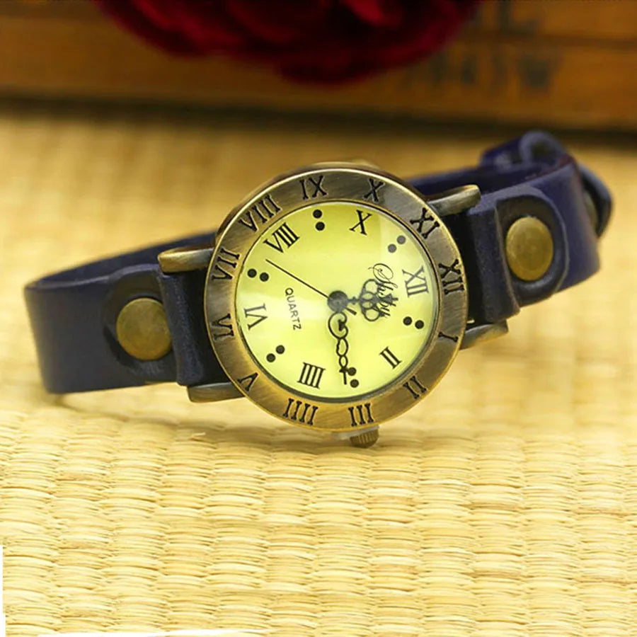 luckacco shsby new rome vintage cow leather strap watches women dress bracelet watches female bronze quartz watch student leisure watch