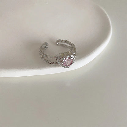 Luckacco Pink Crystal Irregular Heart Rings Creative Zircon Bowknot Opal Love Heart Open Ring Y2K Shiny Rings for Women Party Jewelry