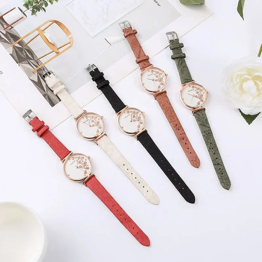 Luckacco Fashion Butterfly Women Watches 2025 Simple Brown Quartz Watch Vintage Leather Ladies Wristwatches Clock часы женские наручные