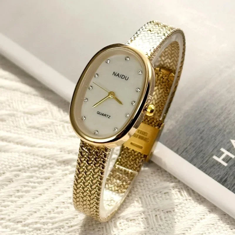 luckacco new brand quartz watch for women luxury gift oval dial rhinestone watch adjustable stainless steel strap wristwatches