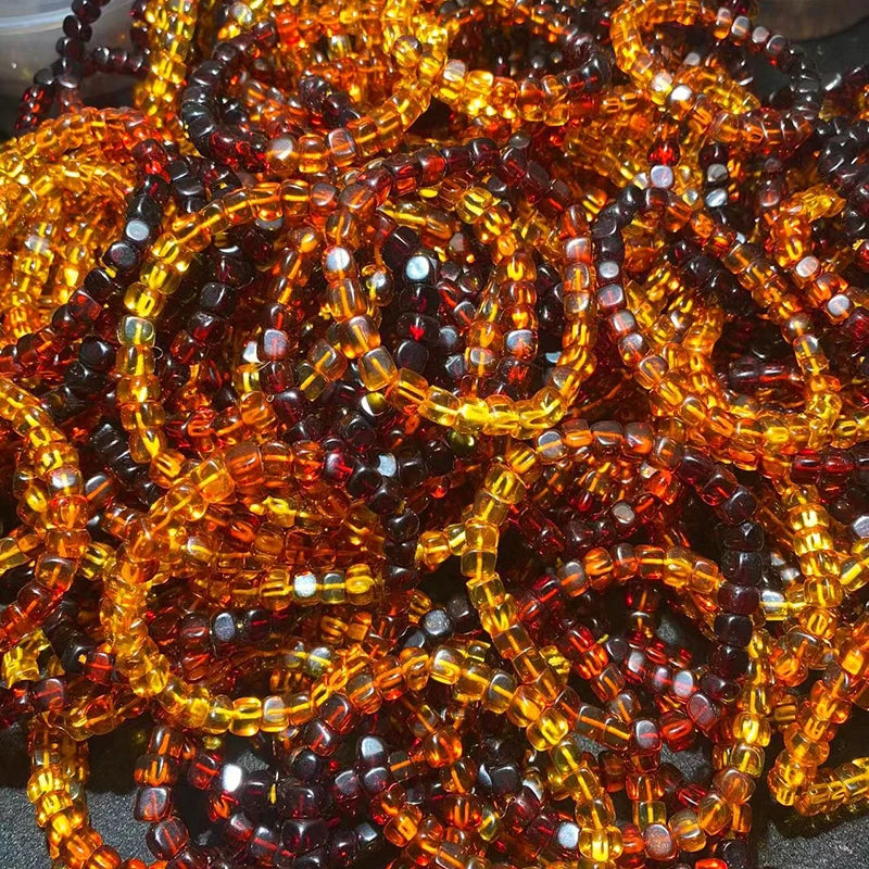 luckacco 6mm natural baltic amber bracelet for women fashion rainbow gradient color square elasticity aldult amber bead jewelry gift