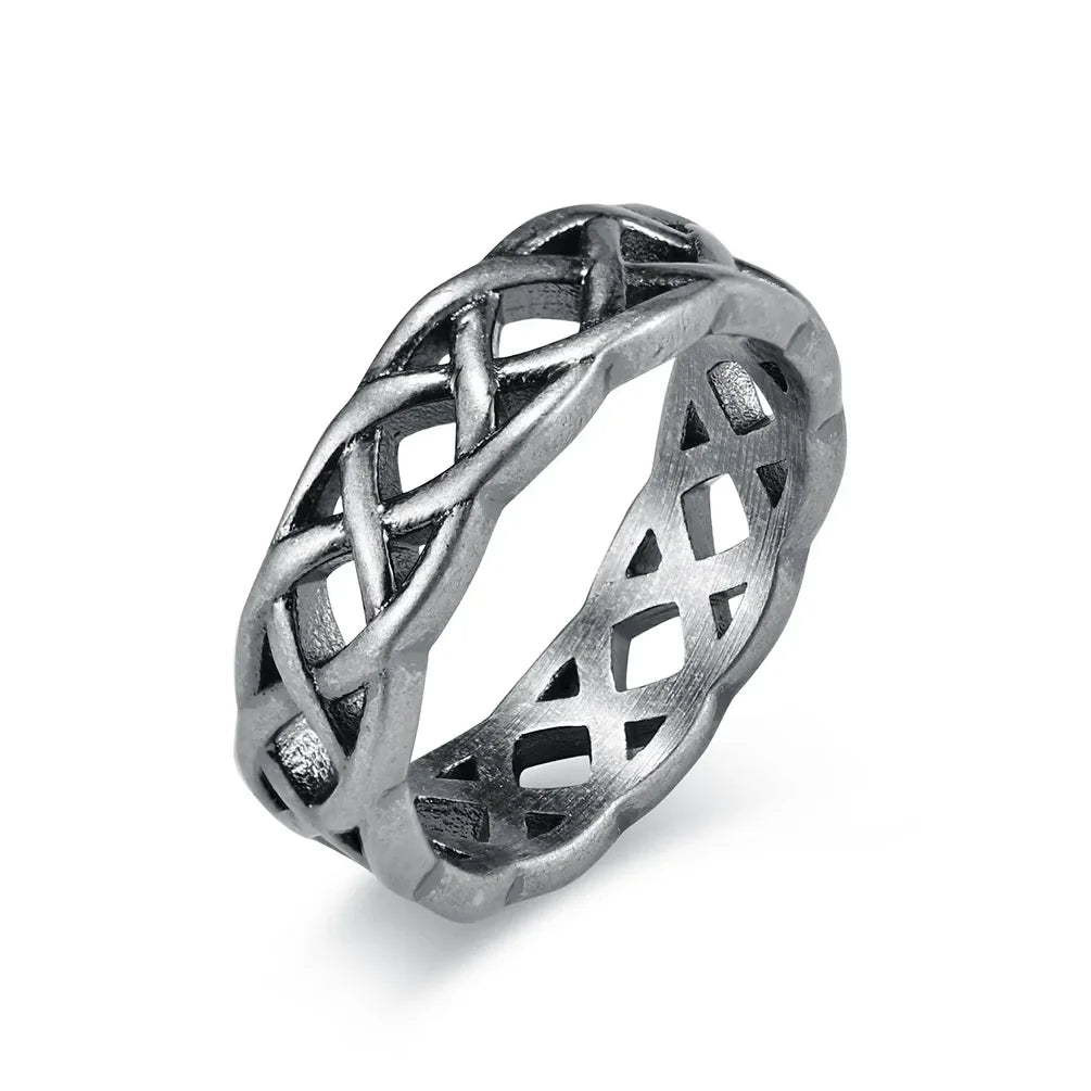luckacco cool celtic eternal weave stainles steel ring for men women twined hollow out black gold plated titanium ring