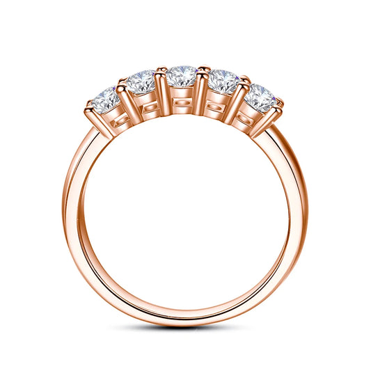 Luckacco With Certficate 18K Solid Rose Gold Ring For Women 5 Stone AU 750 Luxury Wedding Band Jewelry With Stamp Trendy Engagement Gift