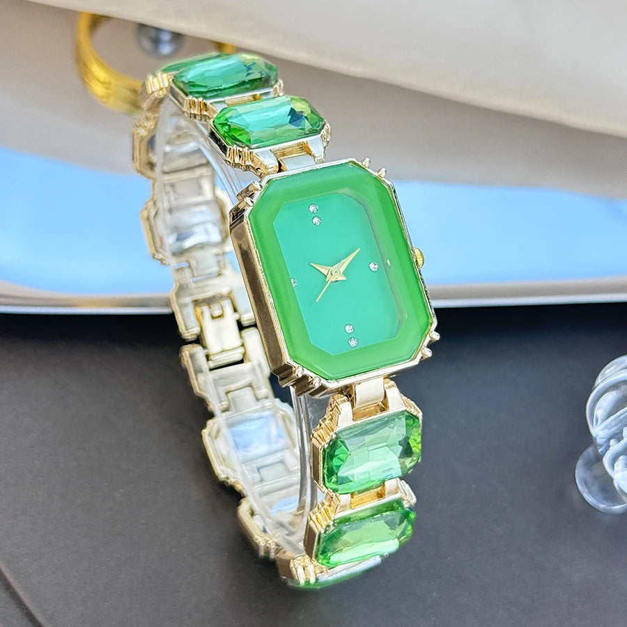 luckacco fashion women square quartz wristwatches luxury stainless steel water diamond quartz movement bracelet clock ladies watches