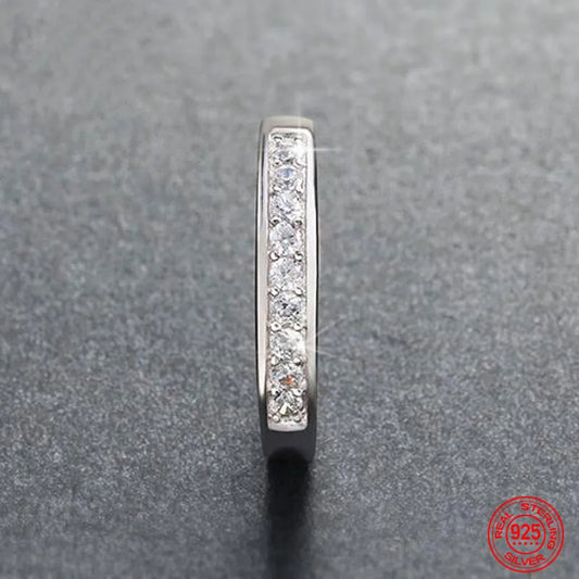 Luckacco 925 Sterling Silver Single Row Diamond Strip Ring For Women Fashion Party Jewelry Gift