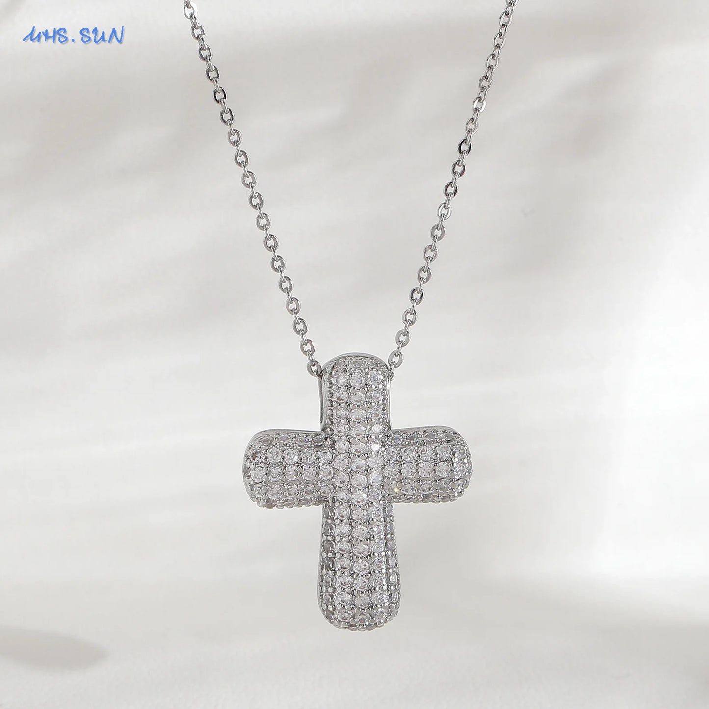 luckacco sunsll classic chunky full cubic zircon cross pendant necklaces for women men gold/silver color catholicism religious jewelry