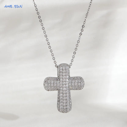 Luckacco SUNSLL Classic Chunky Full Cubic Zircon Cross Pendant Necklaces For Women Men Gold/Silver Color Catholicism Religious Jewelry