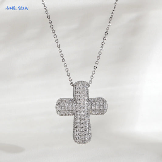 Luckacco SUNSLL Classic Chunky Full Cubic Zircon Cross Pendant Necklaces For Women Men Gold/Silver Color Catholicism Religious Jewelry