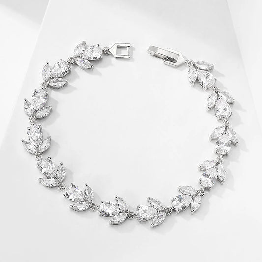 Luckacco picks Luxury AAA Cubic Zirconia Wedding Bracelets for Women High Quality White Gold Color Leaf Charm Bracelet Bangles