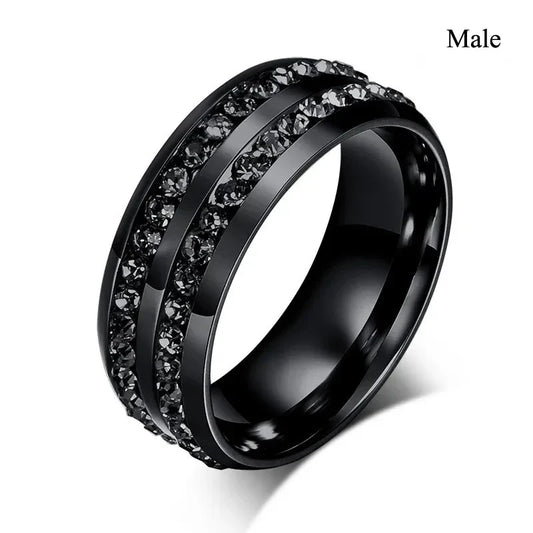 Luckacco Couple Rings Exquisite Women Rhinestones Zirconia Rings Set Simple Gold Color Men Stainless Steel CZ Stone Rings Wedding Jewelry