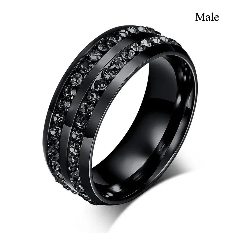luckacco fashion couple rings charm purple rhinestones cz women rings set trendy men stainless steel zirconia ring wedding band jewelry