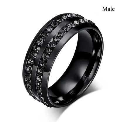 Luckacco Fashion Couple Rings Charm Purple Rhinestones CZ Women Rings Set Trendy Men Stainless Steel Zirconia Ring Wedding Band Jewelry
