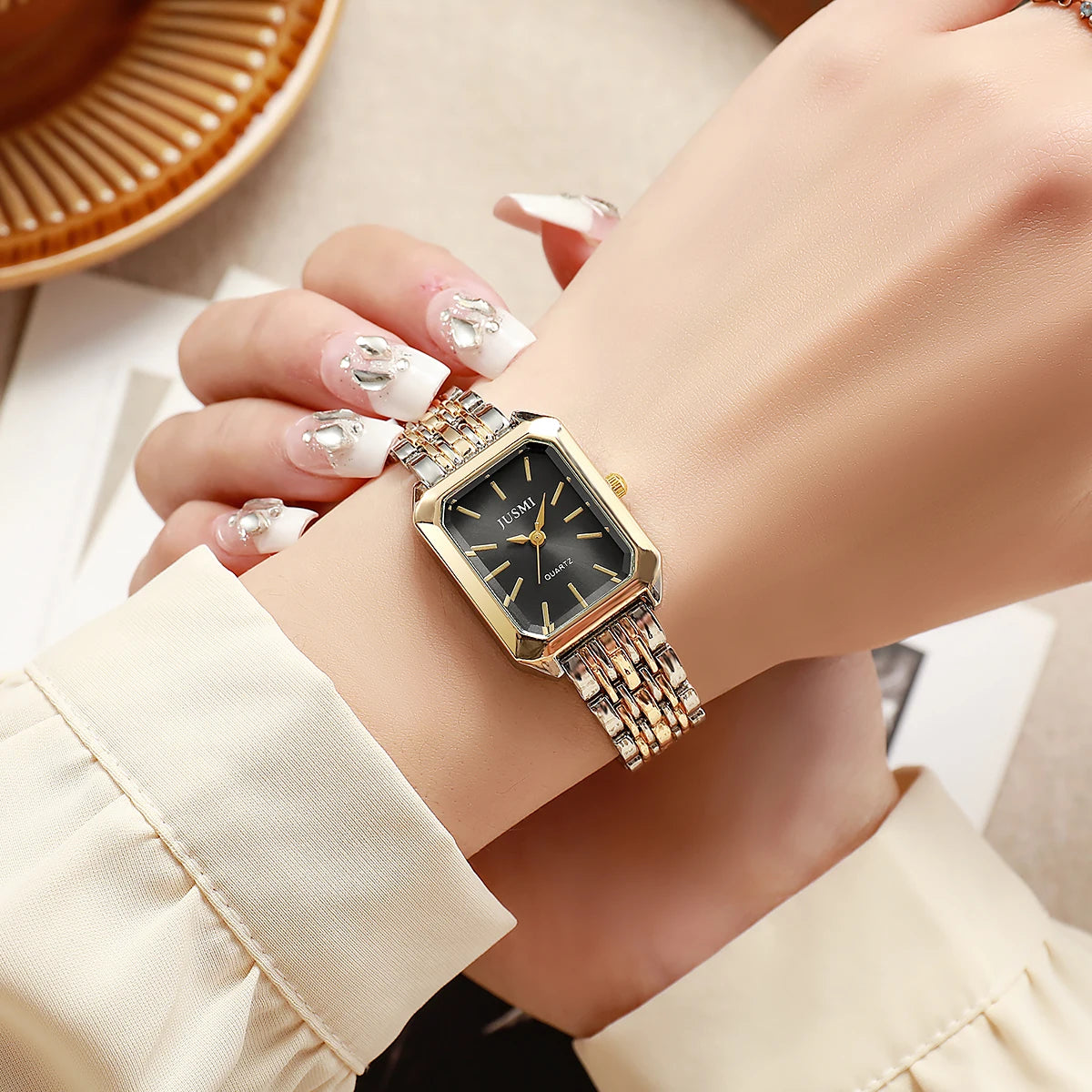 luckacco new fashionable simple explosive square bar scale dial steel strip quartz watch