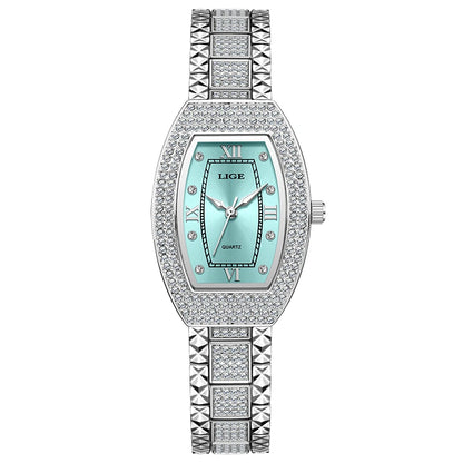 Luckacco LIGE New Original Design Luxury Diamond Watch For Women Elegant Watches Fashion Out Sport Stainless steel Waterproof Mille Clock