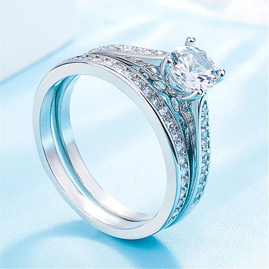 Luckacco 925 Sterling Silver Couple Rings Set Embedded With Crystal Zirconia Stones - Matching Rings For Men And Women