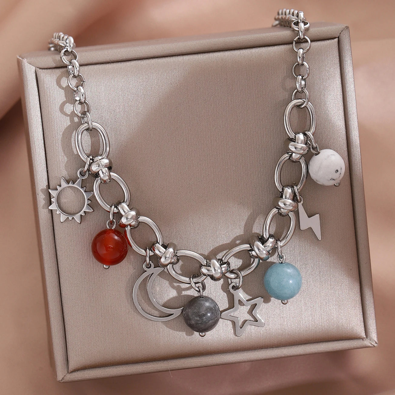 luckacco starfish conch imitation pearl women stainless steel necklace sun and moon pendant  summer beach vacation y2k fashion jewelry