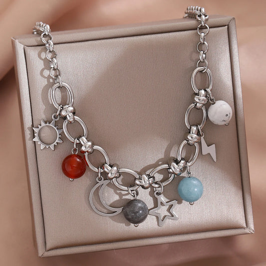 Luckacco Starfish Conch Imitation Pearl Women Stainless steel Necklace Sun and Moon Pendant  Summer Beach Vacation Y2K Fashion Jewelry