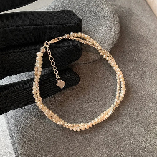 Luckacco Fashion 925 Sterling Silver Pearl Bracelets for Women Girls Luxury Double Layer Pearl Silver Chain Bracelets Party Jewelry Gifts