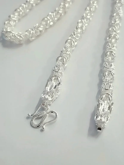 Luckacco Hot popular solid Sterling Silver necklace for men noble 8MM chain round faucet dragon 60cm Fashion wedding jewelry Holiday Gift