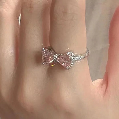 Luckacco Fashion Bowknot Finger Rings Adjustable Bow Rings Jewelry Sweet Opening Ring Ornaments