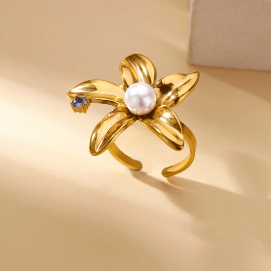 Luckacco Luxury Zircon Geometric Rings for Women Gold Color Adjustable  Stainless Steel Heart Flower Ring Wedding Fashion Jewelry Gift