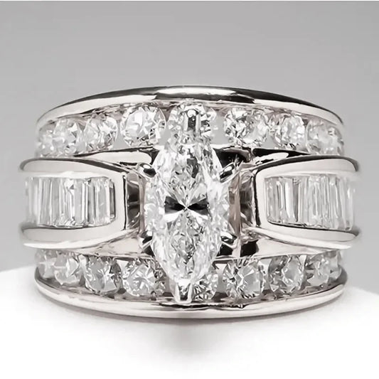 Luckacco Gorgeous Three-Row White Zircon Engagement Rings Fashion Gold Color Party Anniversary Wedding Rings for Women