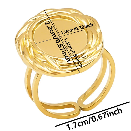 Luckacco Oval Square Leaf Heart Sun Base Open Adjustable Ring DIY Rhinestone Oil Drop Stainless Steel Rings For Women Men Jewelry Bagues