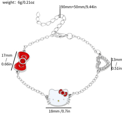 Luckacco Anime Sanrio Bracelet Cartoon Figure Hello Kitty Head Heart Shape Rhinestones Metal Bracelet Bangle Kawaii Jewelry Accessories