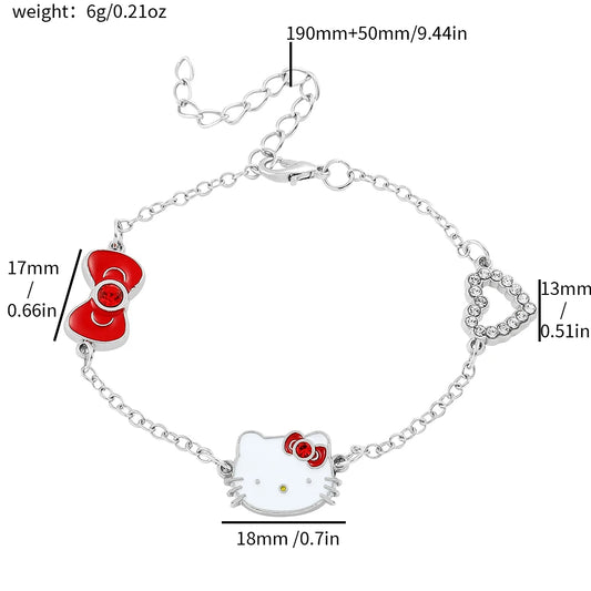 Luckacco Anime Sanrio Bracelet Cartoon Figure Hello Kitty Head Heart Shape Rhinestones Metal Bracelet Bangle Kawaii Jewelry Accessories