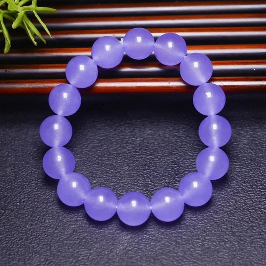 Luckacco Seed Violet Large Round Beads Jadeite Waxy Purple Quartzite Jade Bracelet