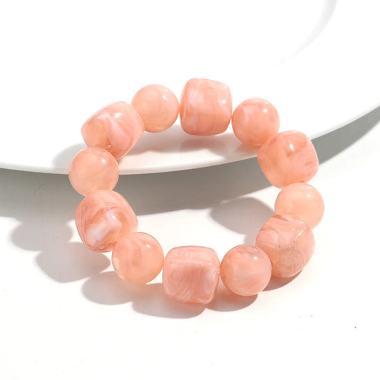 Luckacco Acrylic Chunky Irregular Square Round Beaded Bracelet for Women European and American Simple Bracelet Fashion Hand Accessories