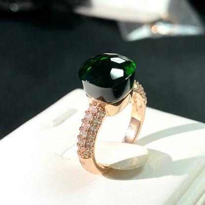 Luckacco Hot Candy Square Ring Inlay Zircon Colorful Crystal Ring For Women Party Fashion Jewelry Gold Plated Blue Topaz Ring Gift
