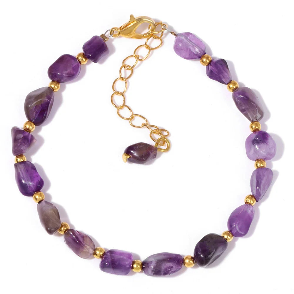 luckacco natural crystal gravel stone bracelets for women healing irregular amethysts lapis lazuli rose quartzs chain bracelet jewelry