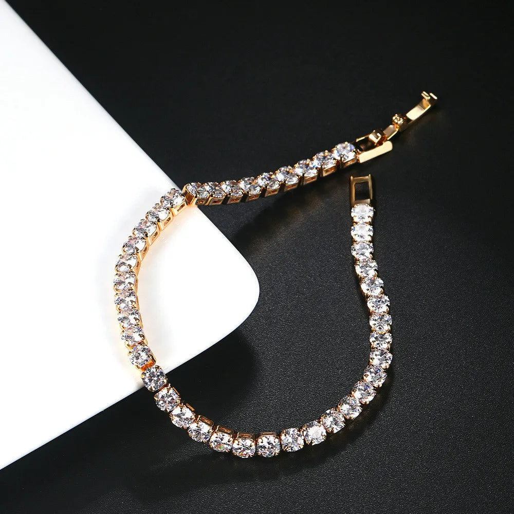 luckacco 4mm cubic zirconia tennis bracelet iced out chain bracelets for women men gold silver color men bracelet cz chain homme jewelry