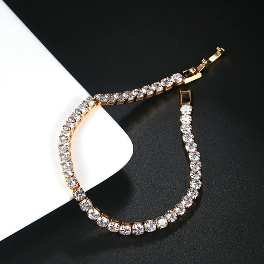 Luckacco 4mm Cubic Zirconia Tennis Bracelet Iced Out Chain Bracelets For Women Men Gold Silver Color Men Bracelet CZ Chain Homme Jewelry