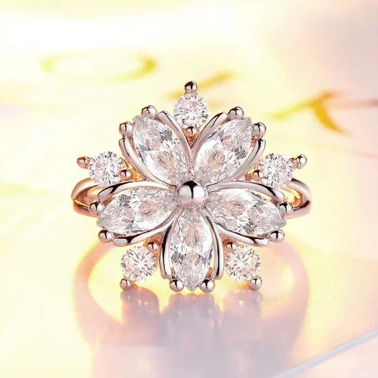 Luckacco Hot Sale Cocktail Party Ring Flower Cubic Zirconia  Valentine's Day Gift  Fashion Jewelry Luxury Rings for Women & Lover