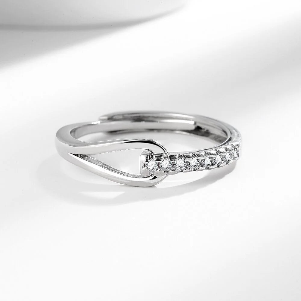 luckacco 925 sterling silver high-end full diamond hollow design horseshoe-shaped zircon ring personalized high-quality women's ring