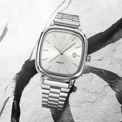 Luckacco Fashion Brand Men Watch Steel Strap Business Calendar Quartz Watches Luxury Wristwatches Gift  Big Dial Clock