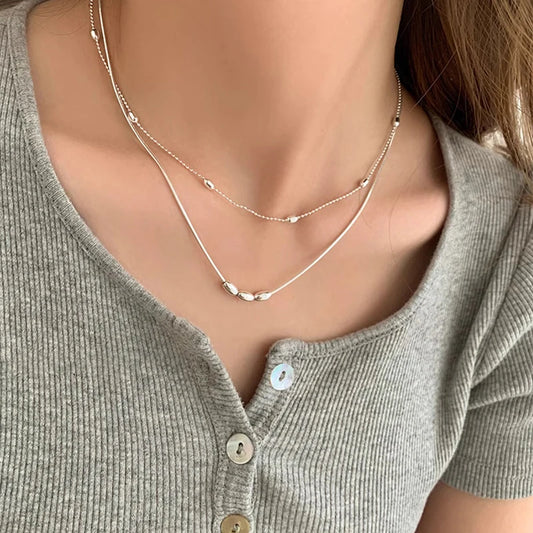 Luckacco 925 Sterling Silver Necklace Simple Style Charm Geometric Shape Pendant Choker Birthday Party Gift for Women Exquisite Jewelry